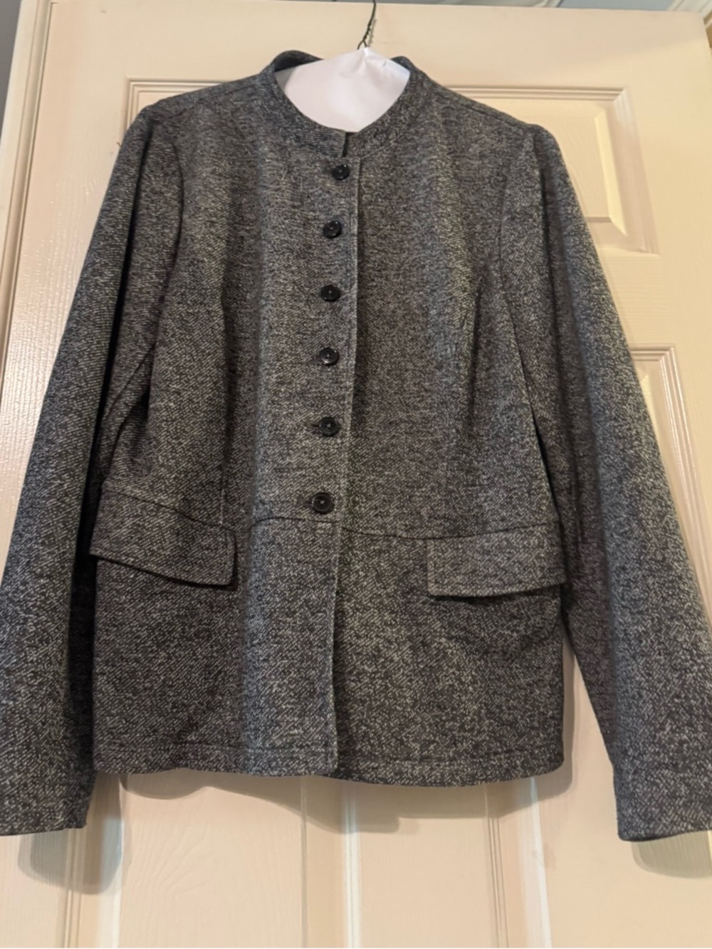 Tommy Hilfiger Gray Collarless Button Jacket